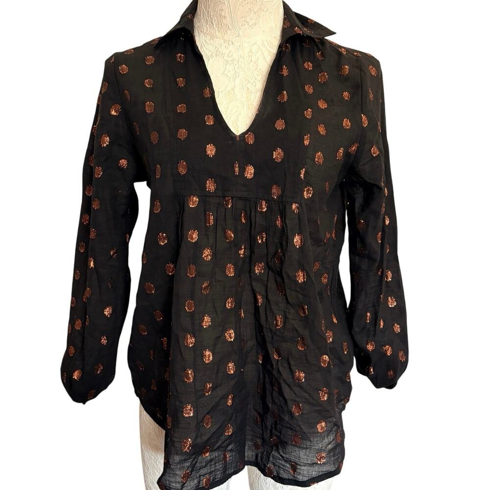 Lilla P Lurex Dot Babydoll Blouse Sz XS Witchy Boho
